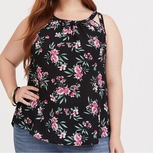 Torrid BLACK FLORAL WOVEN & KNIT GEORGETTE TANK Size 2